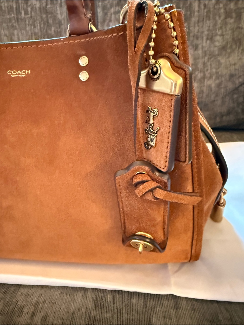 Coach Rogue 31 Brown Suede & Leather Satchel with Gold Hardware - Coach - Picture 4 of 11